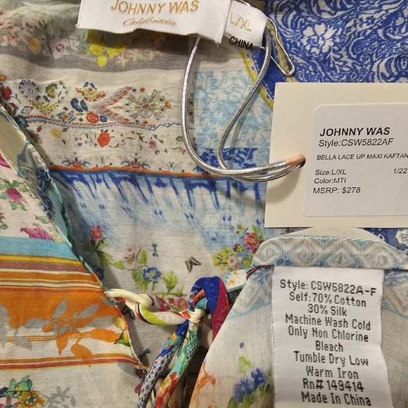 Johnny Was Bella Lace Up Kaftan Dress - Picture 10 of 10